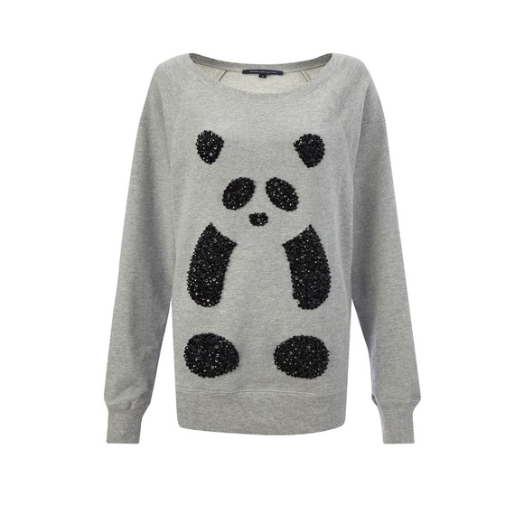 098 FRENCH CONNECTION Gray Panda Bear Hsing Hsing Jumper Pullover S - Picture 2 of 8